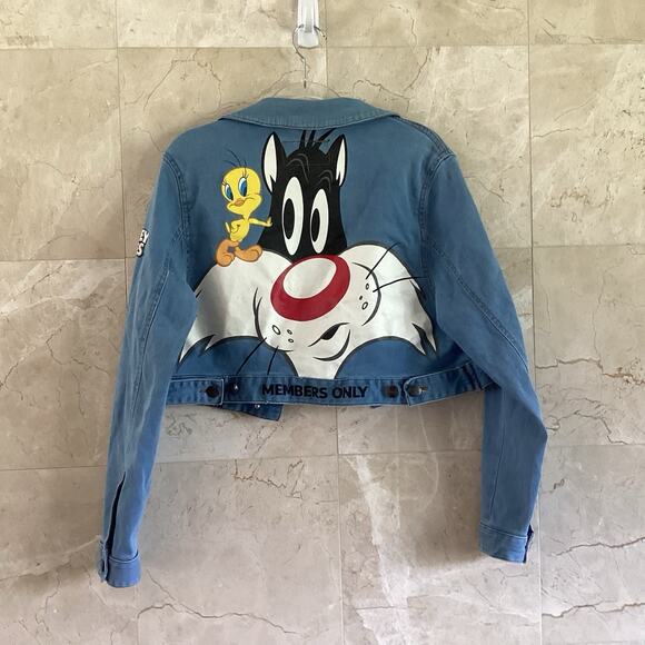 Looney Tunes Members Only Denim Jacket - Large - Tweety Sylvester 90s Streetwear - Picture 7 of 13